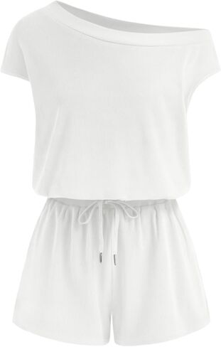 CIDER Rompers for Women One Shoulder Drawstring Short Sleeve Asymmetrical Romper Casual Knit Jumpsuit Lounge Sets in Saudi Arabia