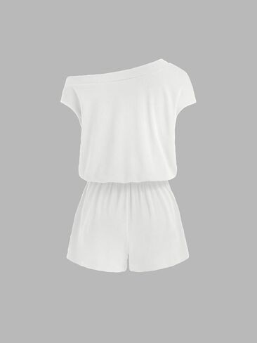 CIDER Rompers for Women One Shoulder Drawstring Short Sleeve Asymmetrical Romper Casual Knit Jumpsuit Lounge Sets in Saudi Arabia