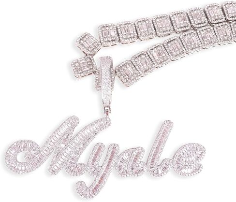 DOBLING Custom Big Brush Cursive Letters Nameplate Necklace CZ Iced Out Pendant Customized Icy Name Choker Charm with Rope/Tennis/Cuban/Baguette Chain Personalized Gifts for Her Birthday in Saudi Arabia