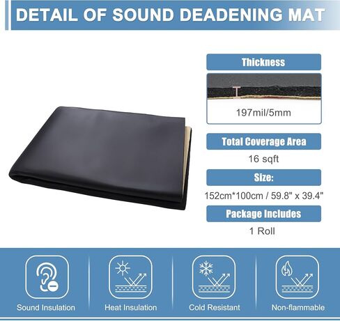 ACROPIX 197mil 5mm 53sqft Universal Sound Deadener Mat 196.8" x 39.4" Closed Cell Foam Heat Shield Material for Car Boat Hood Engine Black - Pack of 1 in Saudi Arabia