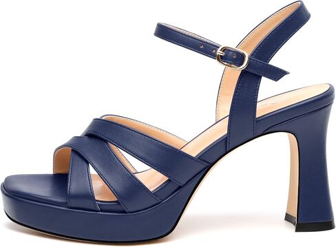 Women's Chunky Platform High Heels Block Heeled Sandals Open Square Toe Ankle Strap Dress Wedding Party Sandal Shoes 3.3'' in Saudi Arabia