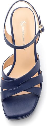 Women's Chunky Platform High Heels Block Heeled Sandals Open Square Toe Ankle Strap Dress Wedding Party Sandal Shoes 3.3'' in Saudi Arabia