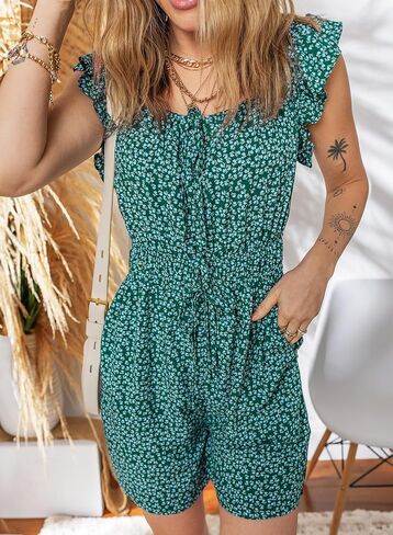 Dokotoo Women's Summer Casual Sleeveless Romper Loose Floral Printed Shorts Overalls Jumpsuits with Pockets in Saudi Arabia