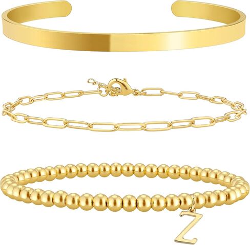 Initial Bracelet Set for Women,14K Gold Plated Stackable Beaded Non Tarnish Bracelet with Letter A-Z Available in Saudi Arabia