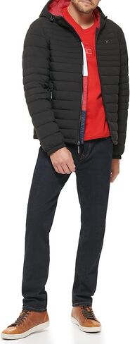 Tommy Hilfiger Men's Stretch Poly Hooded Packable Jacket, Port, Small in Saudi Arabia
