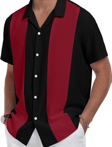 ytd men intage bowling shirt button short sleeve button down summer cuba beach dorts in Kuwait