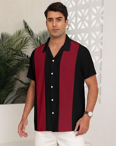 ytd men intage bowling shirt button short sleeve button down summer cuba beach dorts in Kuwait