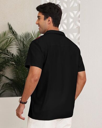 ytd men intage bowling shirt button short sleeve button down summer cuba beach dorts in Kuwait