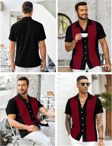 ytd men intage bowling shirt button short sleeve button down summer cuba beach dorts in Kuwait