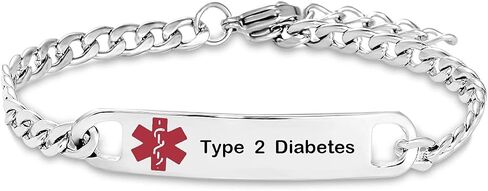 Medical Alert Bracelet for Women Type 2 Cancer Heart Addison Parkinsons Men Family Pre-engraved Stainless Steel Anniversary Birthday in Saudi Arabia