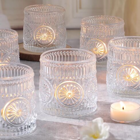 6Pcs Large Votive Candle Holders Blue Glass Tealight Candle Holders for Wedding, Table Centerpiece, Party, Birthday, Home Decor in Saudi Arabia