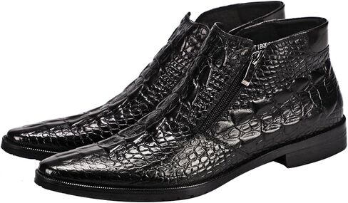 Santimon Mens Boot Zipper Ankle Dress Patent Leather Formal Boots Fashion Black Red in Saudi Arabia