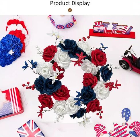 4th of July Wreath for Front Door, 20 Inch Red White Blue Patriotic Independence Day Wreath for Wall Indoor Outdoor Window Home Festival Decoration (A) in Saudi Arabia