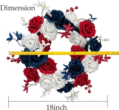 4th of July Wreath for Front Door, 20 Inch Red White Blue Patriotic Independence Day Wreath for Wall Indoor Outdoor Window Home Festival Decoration (A) in Saudi Arabia