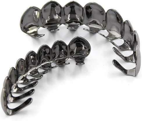 Acfun 24K Gold Plated Hip Hop Teeth Grillz Punk Custom Fit Polished Teeth Grillz Caps Top & Bottom Grill Set with 2 Silicon Molding Bars Removable Grills for Women Men Gift Halloween Party (Gold) in Kuwait