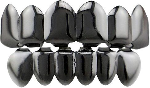 Acfun 24K Gold Plated Hip Hop Teeth Grillz Punk Custom Fit Polished Teeth Grillz Caps Top & Bottom Grill Set with 2 Silicon Molding Bars Removable Grills for Women Men Gift Halloween Party (Gold) in Kuwait