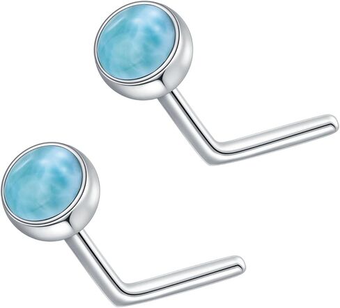 2Pcs Gemstone Nose Ring 925 Sterling Silver 3mm Turquoise Lapis Lazuli Larimar Black Onyx L Shaped Nose Stud Piercing Jewelry for Women in Saudi Arabia