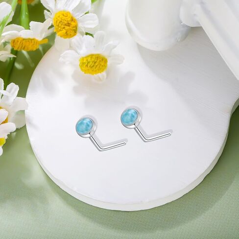 2Pcs Gemstone Nose Ring 925 Sterling Silver 3mm Turquoise Lapis Lazuli Larimar Black Onyx L Shaped Nose Stud Piercing Jewelry for Women in Saudi Arabia