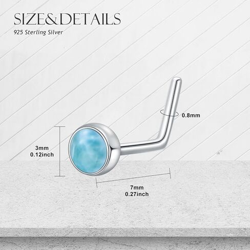 2Pcs Gemstone Nose Ring 925 Sterling Silver 3mm Turquoise Lapis Lazuli Larimar Black Onyx L Shaped Nose Stud Piercing Jewelry for Women in Saudi Arabia