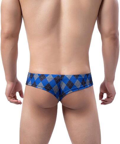 Men's Plaid Printed Ice Thread Underpants Breathable Men's Breathable G-string Pants in Saudi Arabia