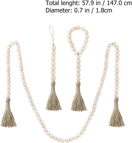 Wood Bead Garland with Tassels Natural Rustic Home Decor for Farmhouse Style Wall Hanging Decoration Beads Accent for Vignettes and Centerpieces in Kuwait