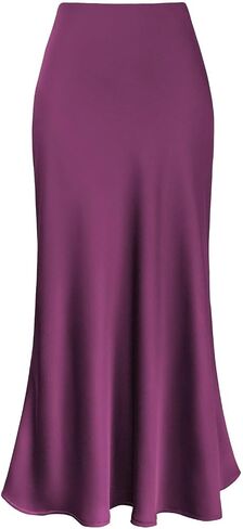 Ebossy Women's Long Satin Skirt Silk Silk Dary Hidden Hidden Cercy Flared A-Line Maxi Vertts in Kuwait