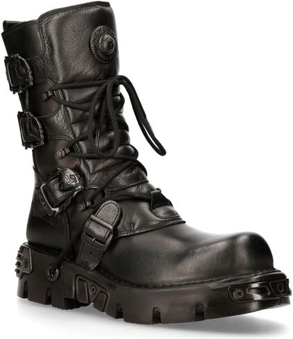 New Rock Men's Metallic 391 Black Reactor Skull Devil Goth Punk Leather Calf Boots in Saudi Arabia