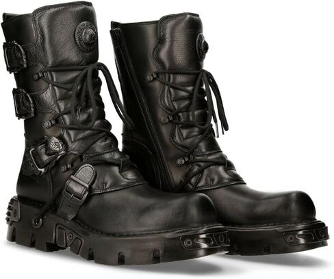 New Rock Men's Metallic 391 Black Reactor Skull Devil Goth Punk Leather Calf Boots in Saudi Arabia