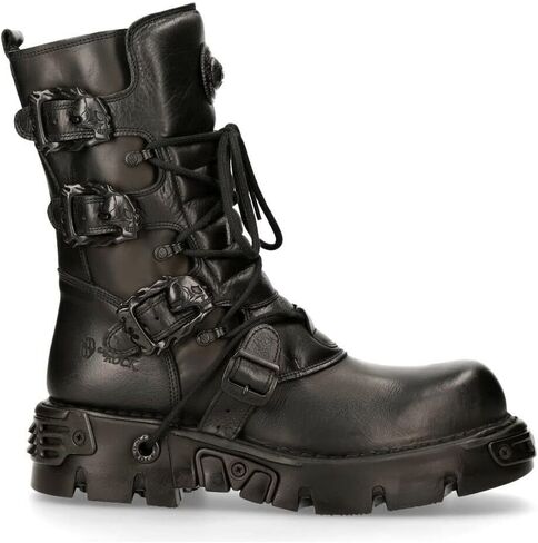 New Rock Men's Metallic 391 Black Reactor Skull Devil Goth Punk Leather Calf Boots in Saudi Arabia