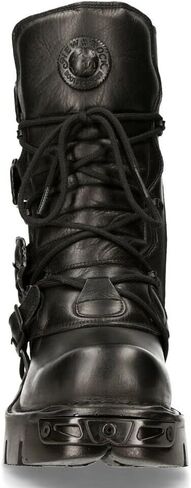 New Rock Men's Metallic 391 Black Reactor Skull Devil Goth Punk Leather Calf Boots in Saudi Arabia