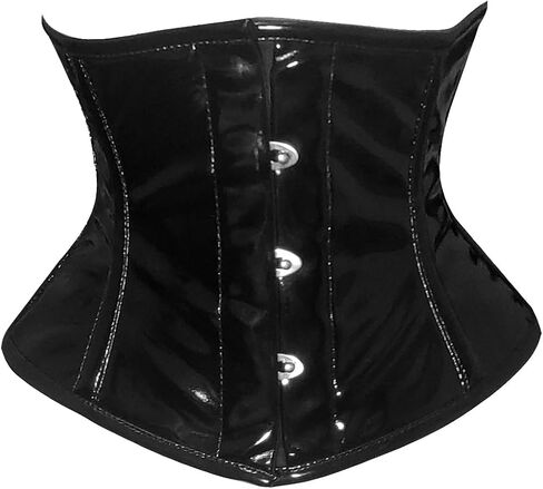 Womens PVC Corset Top Drawer Black Patent Pvc Vinyl Steel Boned Waspie Waist Cincher Corset E79P (US, Alpha, Medium, Regular, Regular, Black) in Saudi Arabia