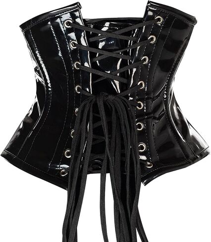 Womens PVC Corset Top Drawer Black Patent Pvc Vinyl Steel Boned Waspie Waist Cincher Corset E79P (US, Alpha, Medium, Regular, Regular, Black) in Saudi Arabia