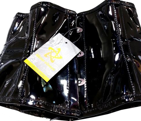 Womens PVC Corset Top Drawer Black Patent Pvc Vinyl Steel Boned Waspie Waist Cincher Corset E79P (US, Alpha, Medium, Regular, Regular, Black) in Saudi Arabia