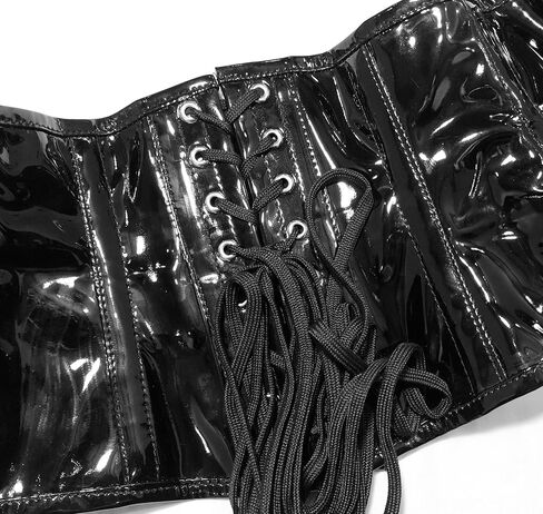 Womens PVC Corset Top Drawer Black Patent Pvc Vinyl Steel Boned Waspie Waist Cincher Corset E79P (US, Alpha, Medium, Regular, Regular, Black) in Saudi Arabia