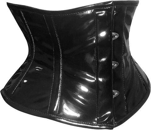 Womens PVC Corset Top Drawer Black Patent Pvc Vinyl Steel Boned Waspie Waist Cincher Corset E79P (US, Alpha, Medium, Regular, Regular, Black) in Saudi Arabia