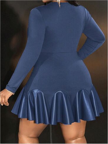 SOLY HUX Women's Plus Size Long Sleeve Ruffle Mini Dress PU Leather Cocktail Party Dresses in Saudi Arabia