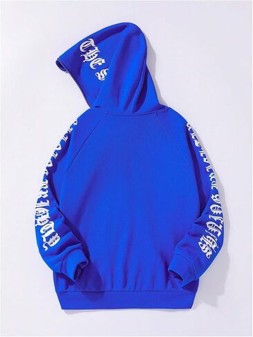 SweatyRocks Boy's Letter Zip Up Hoodies Raglan Long Sleeve Sweatshirts with Pocket in Saudi Arabia