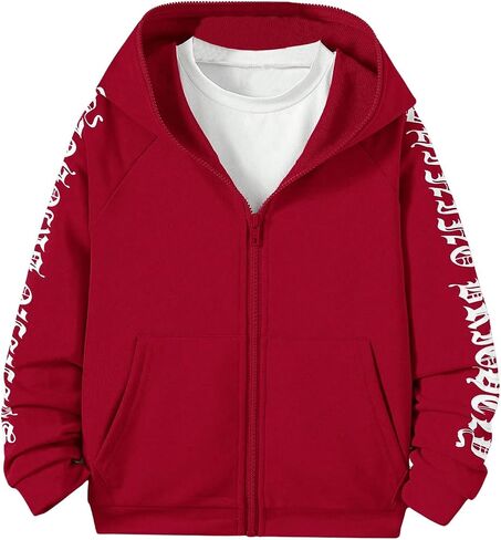 SweatyRocks Boy's Letter Zip Up Hoodies Raglan Long Sleeve Sweatshirts with Pocket in Saudi Arabia