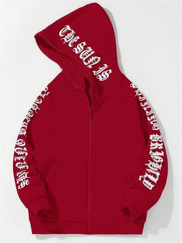 SweatyRocks Boy's Letter Zip Up Hoodies Raglan Long Sleeve Sweatshirts with Pocket in Saudi Arabia