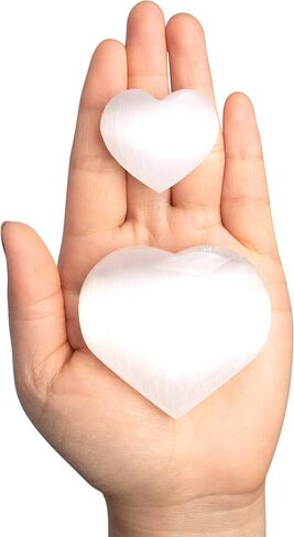 2 PC Selenite Heart Palm Stone ، بلورات على شكل قلب وحجارة شفاء الحجارة الحجرية للقلق وتخفيف الإجهاد - شفاء البلورات للتأمل ، Reiki ، الهدايا الروحية والبلورية in Kuwait