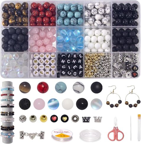 Stone Beads for Jewelry Making, Charm Bracelet Making Kit, 450Pcs Beads for Bracelets Making Kit DIY Magnetic Bracelets for Couples Lovers in Saudi Arabia