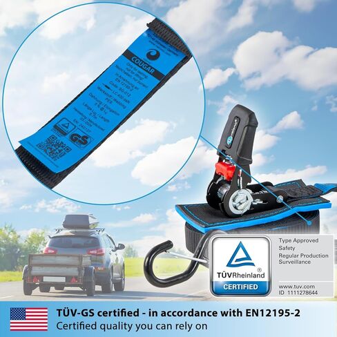 valonic Cougar, 2 Pack Ratchet Straps with Hooks, Padded, 20 ft, 1700 lbs Breaking Strength, Two-Piece tie Down Strap for Motorcycle, Truck Bed and Trailer, Black in Kuwait