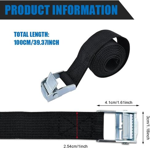 2PCS Tie Down Straps, Cam Straps, Adjustable Kayak Straps Roof Rack Cinch Strap Ratchet Straps, 3.3Ft Lashing Straps Car Accessories Universal for Cargo, Trucks, Luggage, Trailer (2.5cm*1m) in Saudi Arabia