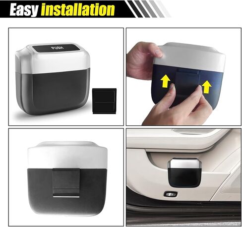 Mini Car Trash Can with Lid, Leakproof & Waterproof Auto Dustbin Garbage Can with 30 Trash Bags, Car Organizer and Storage for Automotive Home Office Kitchen Bedroom (Black, 1PCS) in Kuwait