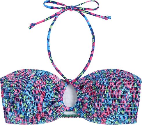 ZAFUL Women Halter Bandeau Bikini Tops Bathing Suit Tops Ditsy Floral Ruched Swimsuit Top Only in Saudi Arabia