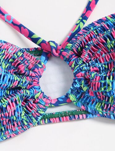 ZAFUL Women Halter Bandeau Bikini Tops Bathing Suit Tops Ditsy Floral Ruched Swimsuit Top Only in Saudi Arabia