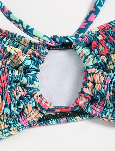 ZAFUL Women Halter Bandeau Bikini Tops Bathing Suit Tops Ditsy Floral Ruched Swimsuit Top Only in Saudi Arabia