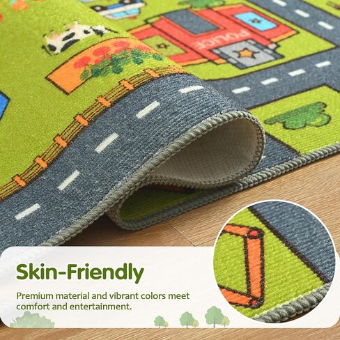 Merelax 4x6 Kids Car Rug Grey Green Area Rugs for Living Room Playroom Classroom Bedroom, Non Slip Kids Play mat Washable Rug, Educational City Traffic Road Map Fun Car Carpet for Ages 3-12 in Saudi Arabia