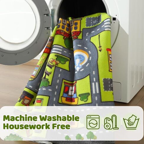 Merelax 4x6 Kids Car Rug Grey Green Area Rugs for Living Room Playroom Classroom Bedroom, Non Slip Kids Play mat Washable Rug, Educational City Traffic Road Map Fun Car Carpet for Ages 3-12 in Saudi Arabia