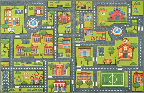 Merelax 4x6 Kids Car Rug Grey Green Area Rugs for Living Room Playroom Classroom Bedroom, Non Slip Kids Play mat Washable Rug, Educational City Traffic Road Map Fun Car Carpet for Ages 3-12 in Saudi Arabia